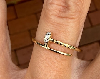 Dainty Nail Natural Diamond 14K Yellow Gold Pinky Ring