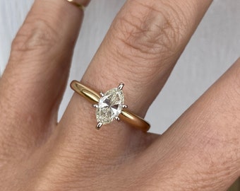 Genuine .83ct Marquise Diamond Solitaire Engagement Ring 14k Yellow Gold