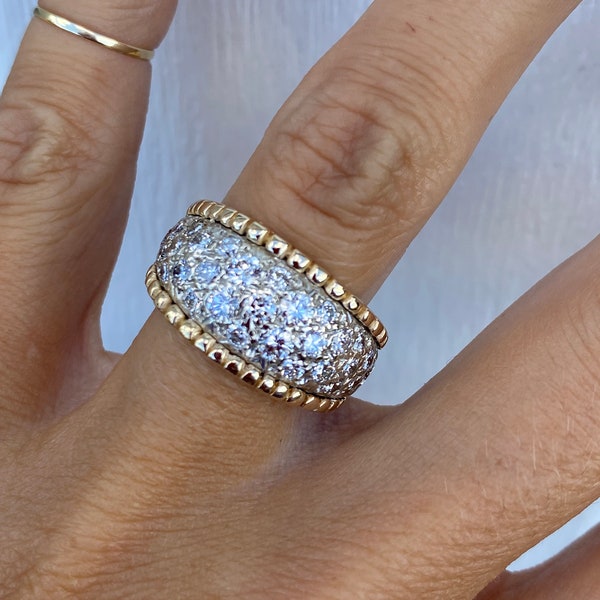 Vintage Diamond Band Wedding Anniversary Ring 14K Yellow Gold and White Gold Two Tone