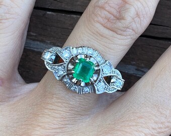Synthetic Emerald Cut Emerald Natural Round Brilliant Cut Diamond ...