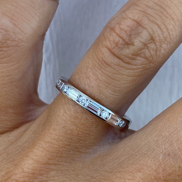 RSERVED FOR KIMBERLEY Payment 1 of 4 Fine Quality Round Baguette Diamond Band Stacking Stackable Wedding Anniversary Ring Platinum