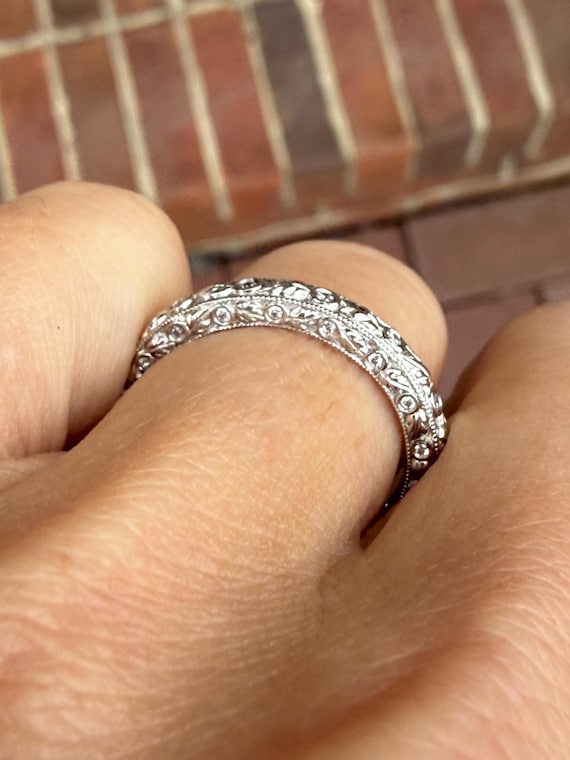 Ritani Solid Platinum Leaf Bezel Set Diamond Full… - image 9