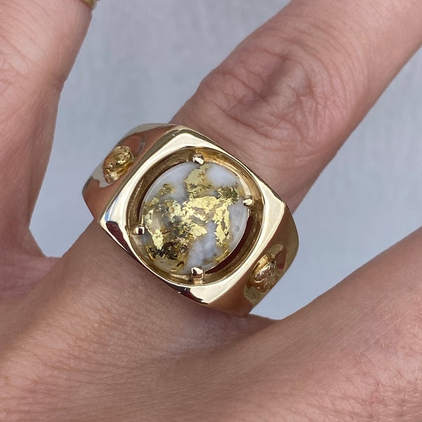 Vintage Gold In Quartz 24K Gold Nugget in 14k Yellow Gold Ring