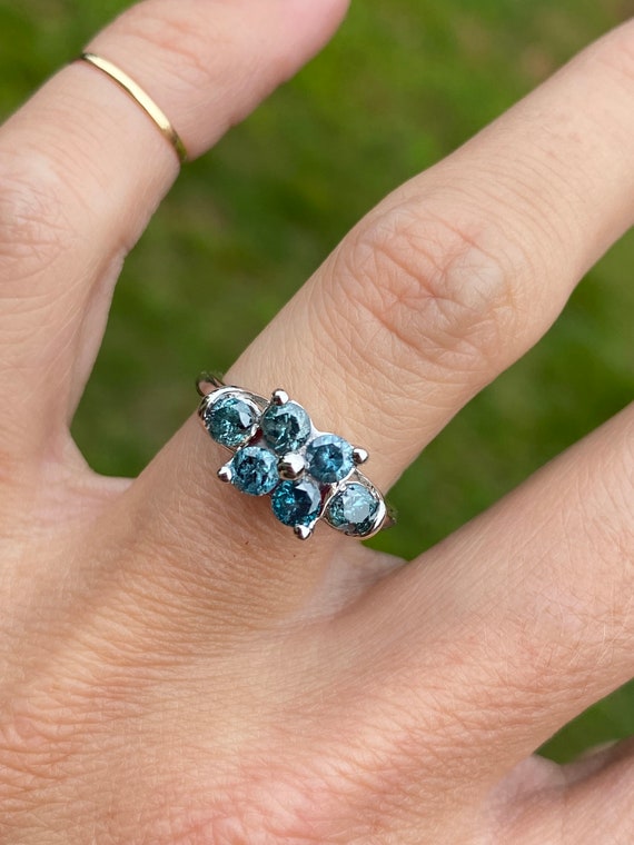 Blue Round Diamond Cluster Ring 10k White Gold