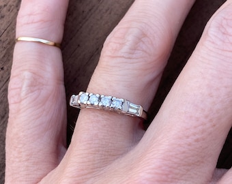 Vintage Estate Round Tapered Baguette Diamond Wedding Anniversary Stacking Stackable Band Ring 14k White Gold