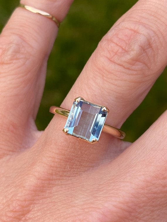 Vintage Estate Square Emerald Cut Aquamarine Stack