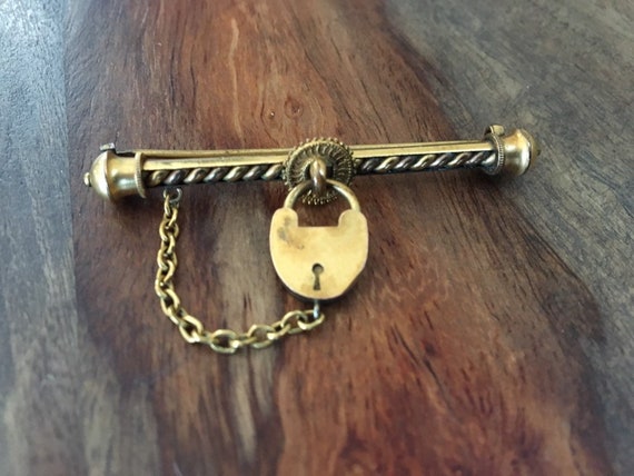 Victorian Antique Lock Locket Bar Pin Brooch - image 1