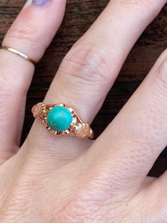Round Blue Turquoise Solitaire Ring 14k Rose Gold