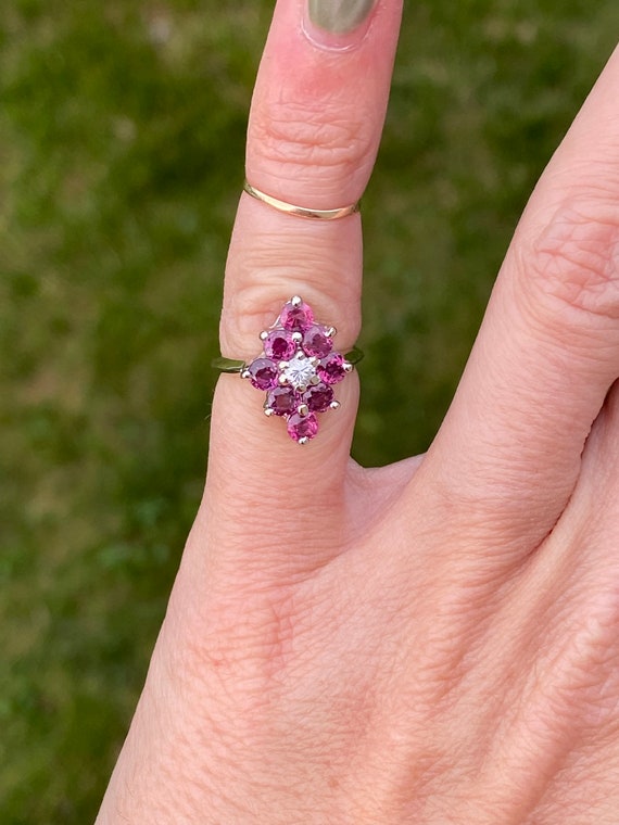 Vintage Red Spinel Round Diamond Navette Cocktail… - image 5