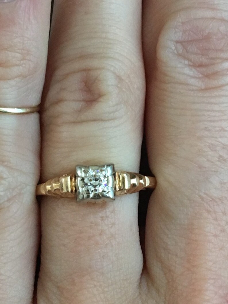 Antique Old European Cut Diamond Solitaire Engagement Ring 14K Yellow Gold Vintage Estate