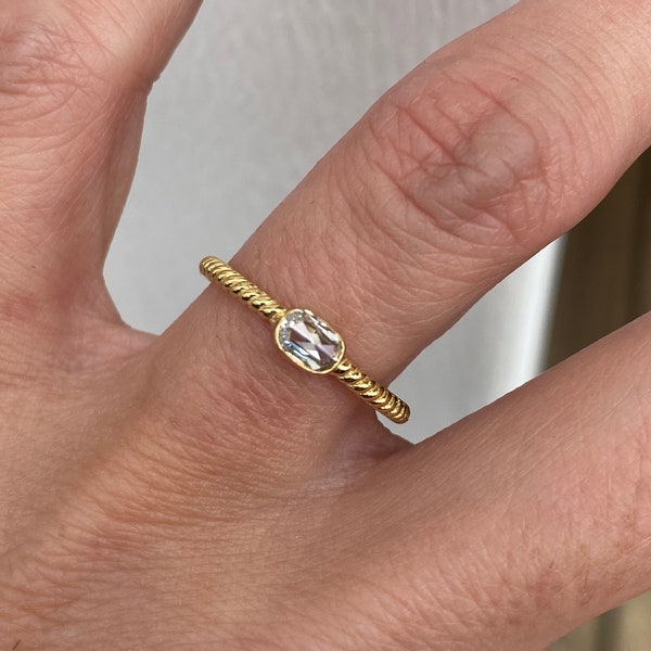 East West Bezel Set Rose Cut Oval Diamond Solitaire Engagement Wedding Ring Stacking Stackable Band 18k Yellow Gold