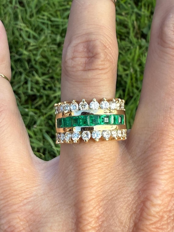 Striking Channel Set Square Carre Cut Emerald Nat… - image 4