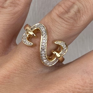 Open Hearts Round Diamond Heart 14K Yellow Gold Band Ring