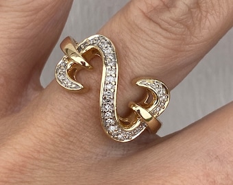 Open Hearts Round Diamond Heart 14K Yellow Gold Band Ring