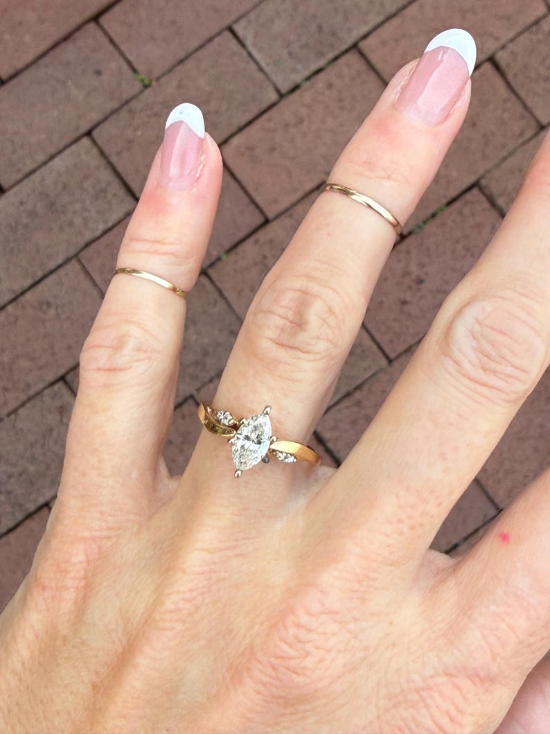 Natural Marquise Round Diamond Engagement Ring 14k Yellow Gold - Etsy