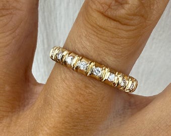 Bezel Set .44ct Round Brilliant Cut Diamond Wedding Anniversary Full Eternity Band Stacking Stackable Ring 14k Yellow Gold