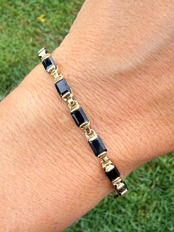 Emerald Cut Black Onyx Stacking Stackable Link Br… - image 1