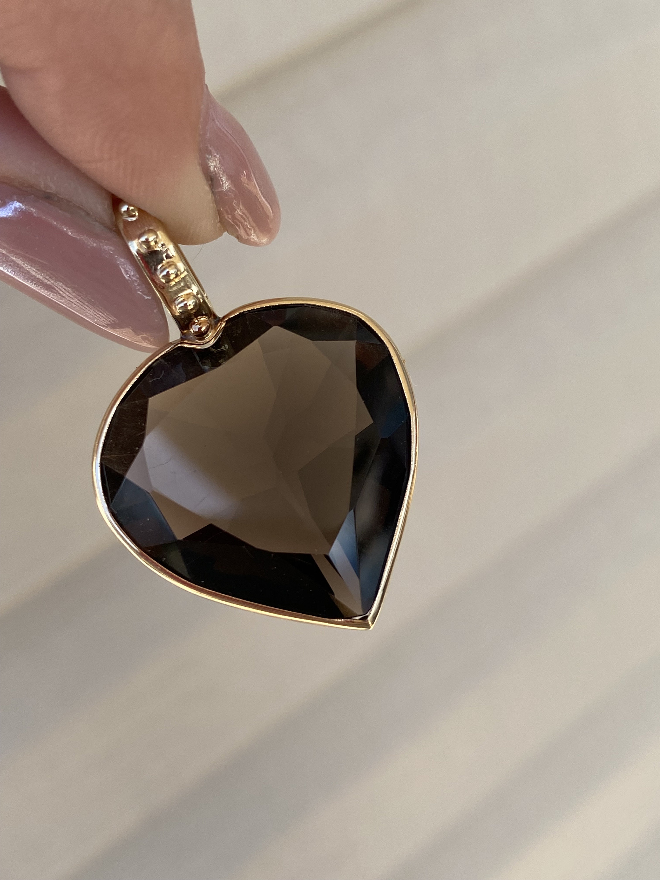 Large Smoky Quartz Heart Puffed Heart Charm Pendant Enhancer