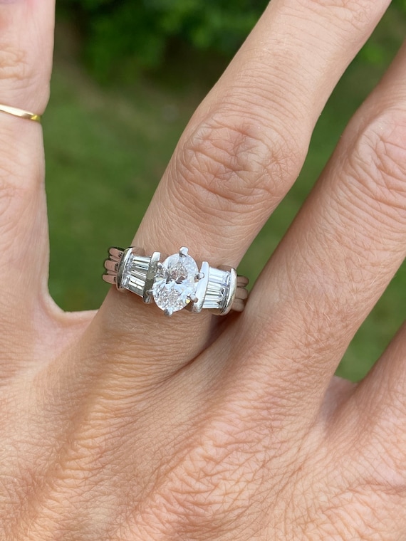 Oval Baguette Diamond Engagement Ring Platinum - image 2