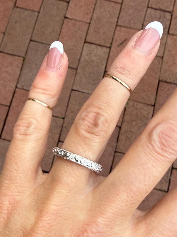 Ritani Solid Platinum Leaf Bezel Set Diamond Full… - image 5