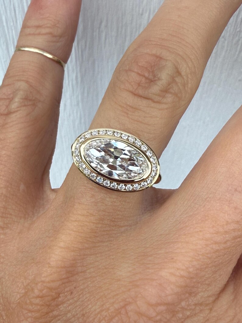 1122 & Co East West 2.50 Oval Lab Grown Diamond Halo Solitaire ...
