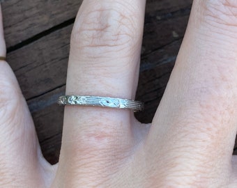 Engraved Eternity Stacking Stackable Wedding Anniversary 18k White Gold Band Ring