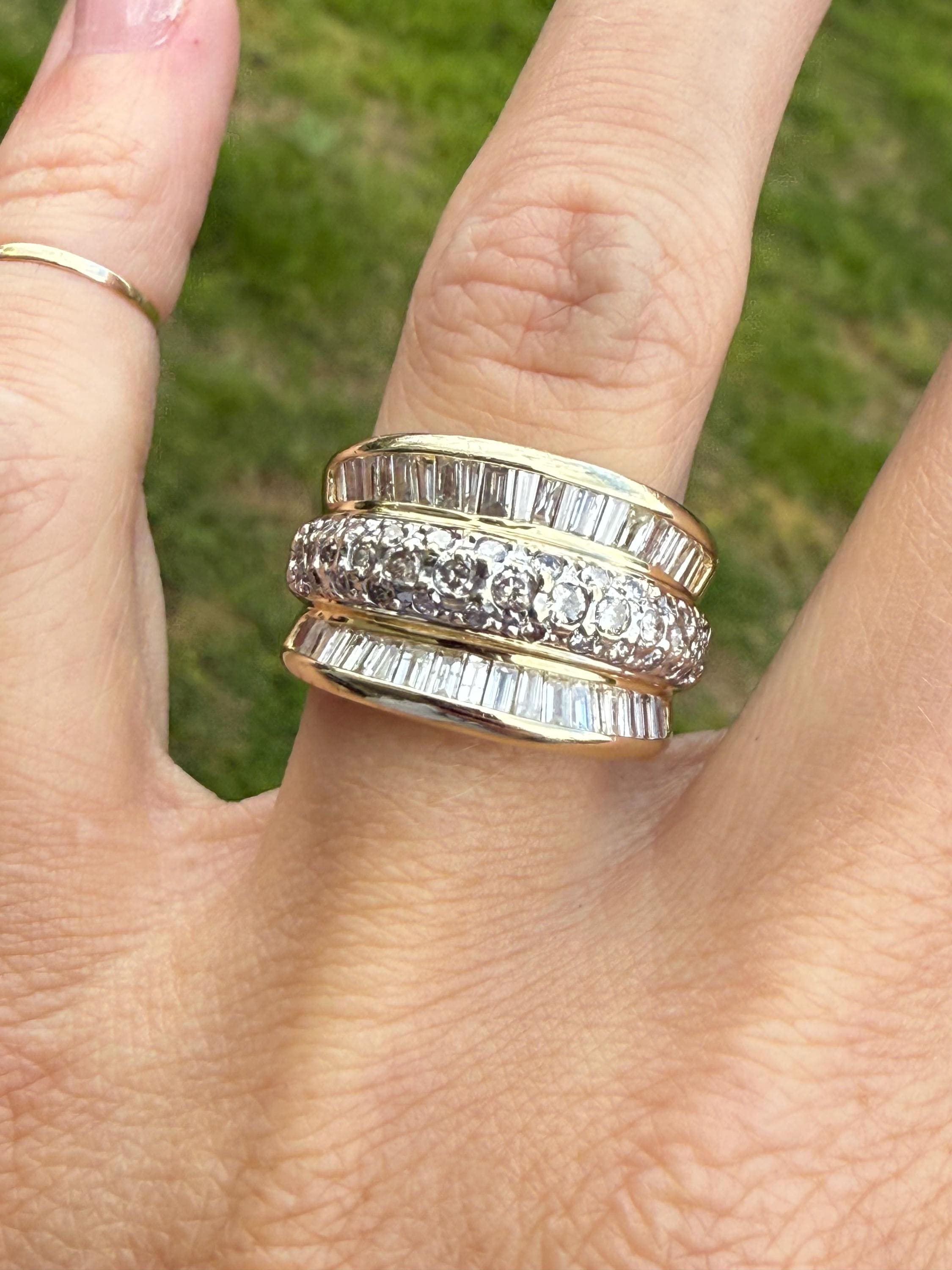 Round 2.50ct Baguette Diamond Channel Band Wedding Anniversary Wide Band Ring 14K Yellow Gold
