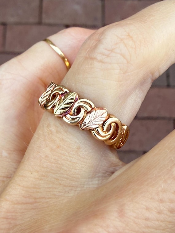 Leaf Stacking Stackable Band Ring 10k Yellow Gree… - image 9