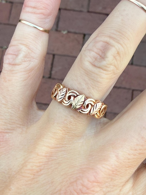 Leaf Stacking Stackable Band Ring 10k Yellow Gree… - image 12