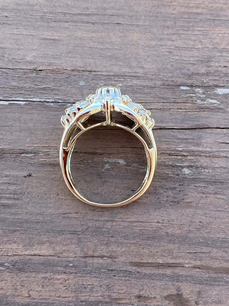 Baguette Round Diamond Cocktail Ring or Engagement Ring 14k Yellow Gold image 7