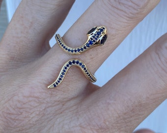 Sweet Genuine Sapphire Snake Ring 14k Yellow Gold Band Ring