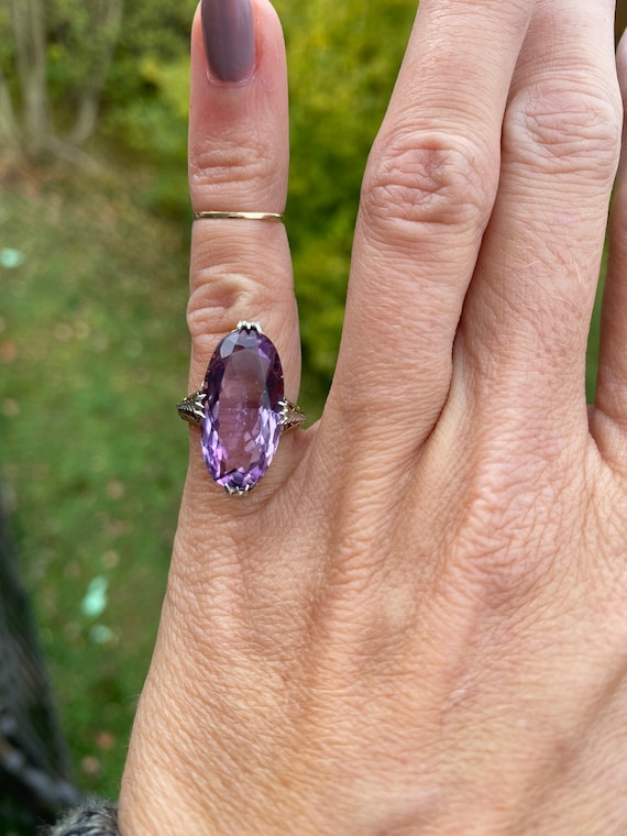 Vintage Estate Long Oval Amethyst Solitaire Filig… - image 10