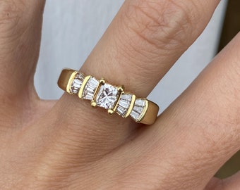 Fine Quality Gorgeous Natural Princess Cut Diamond Baguette Diamond Engagement Ring 18k Yellow Gold