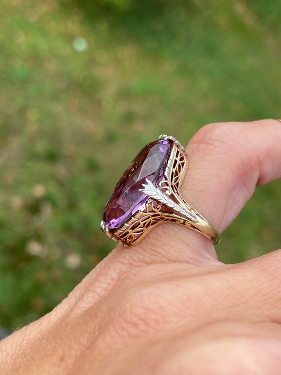 Vintage Estate Long Oval Amethyst Solitaire Filig… - image 2