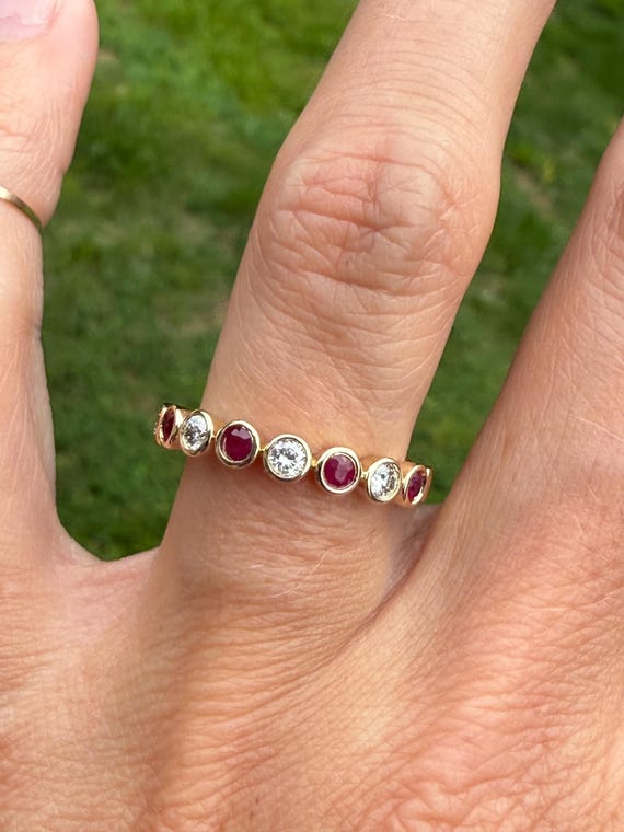 Bezel Set Ruby Round Diamond Stacking Stackable B… - image 7