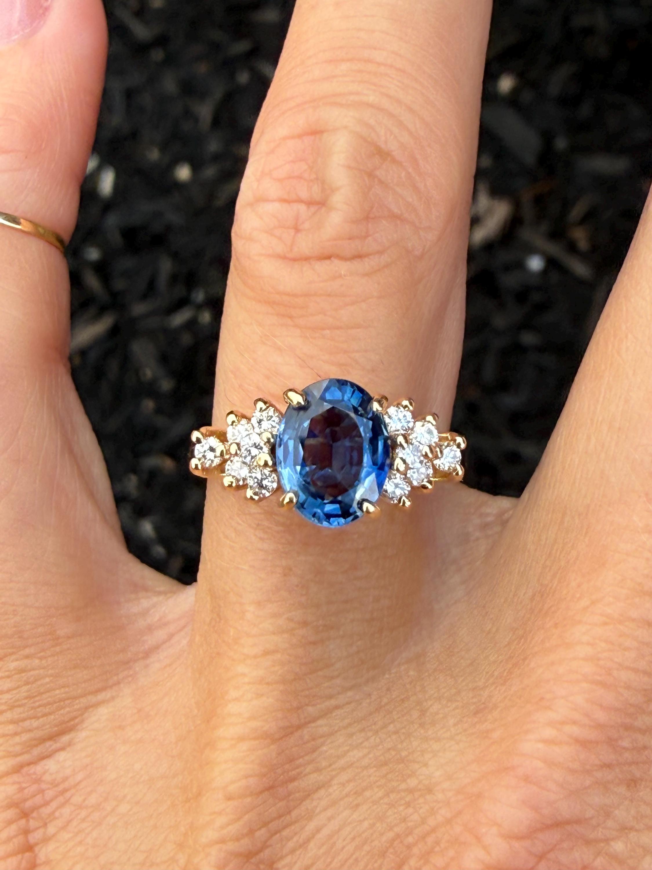Genuine Oval Blue Sapphire Round Diamond Cocktail or  Genuine 1.75 Cts Blue Sapphire Ring 10k Yellow Gold main image 0