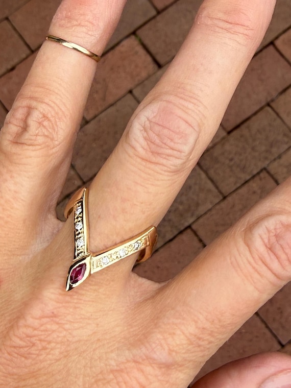 Dramatic Marquise Ruby Natural Diamond Chevron Ba… - image 3