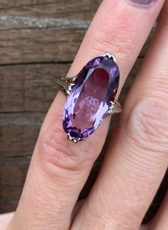 Vintage Estate Long Oval Amethyst Solitaire Filig… - image 7