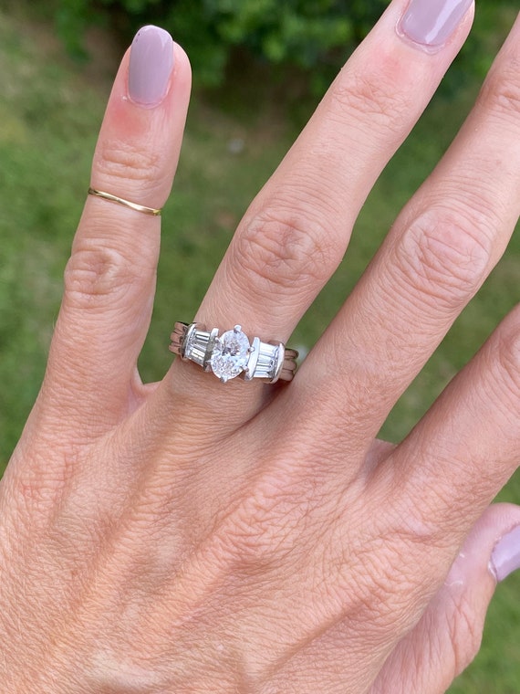 Oval Baguette Diamond Engagement Ring Platinum - image 7