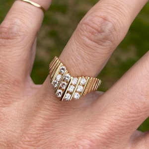 Chevron Vertical Channel Genuine Diamond Band Ring 14K Yellow Gold image 8