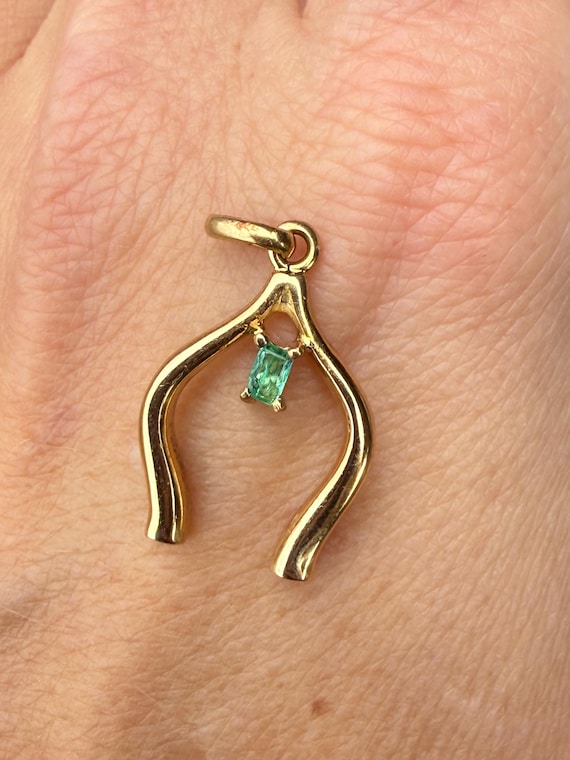 Wishbone Emerald Cut Emerald Solitaire Pendant Ch… - image 1