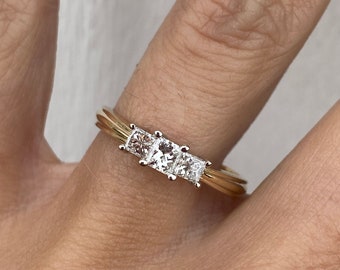 Classic 1/2ct Princess Cut Diamond Trilogy Engagement Ring Wedding Anniversary Band 14k Yellow Gold Past Present Future