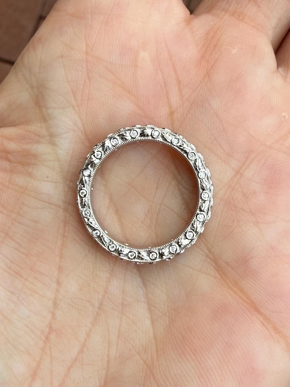 Ritani Solid Platinum Leaf Bezel Set Diamond Full… - image 2