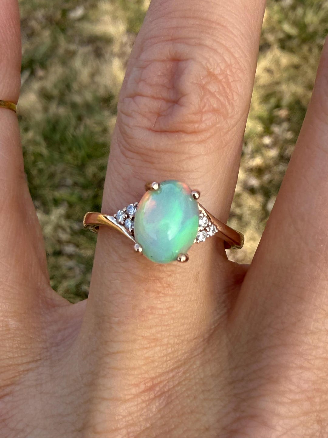 Opal Natural Diamond Cocktail Ring 10k Rose Gold