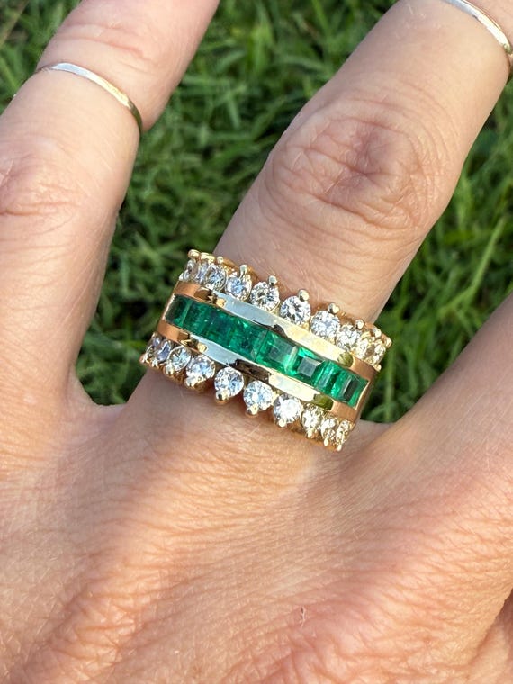 Striking Channel Set Square Carre Cut Emerald Nat… - image 1