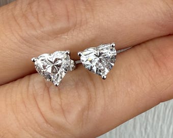 Lab Grown Diamond 2.00ct Heart Shape Stud Earrings 14k White Gold