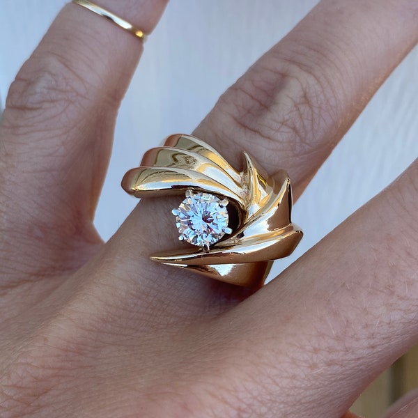 Vintage .75ct Round Brilliant Cut Diamond Solitaire Wedding Engagement Ring or Cocktail Ring 14k Yellow Gold