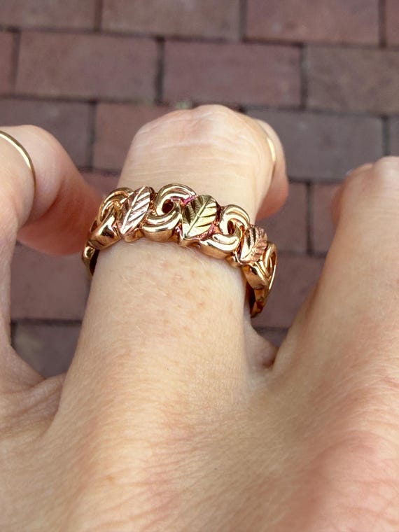 Leaf Stacking Stackable Band Ring 10k Yellow Gree… - image 3