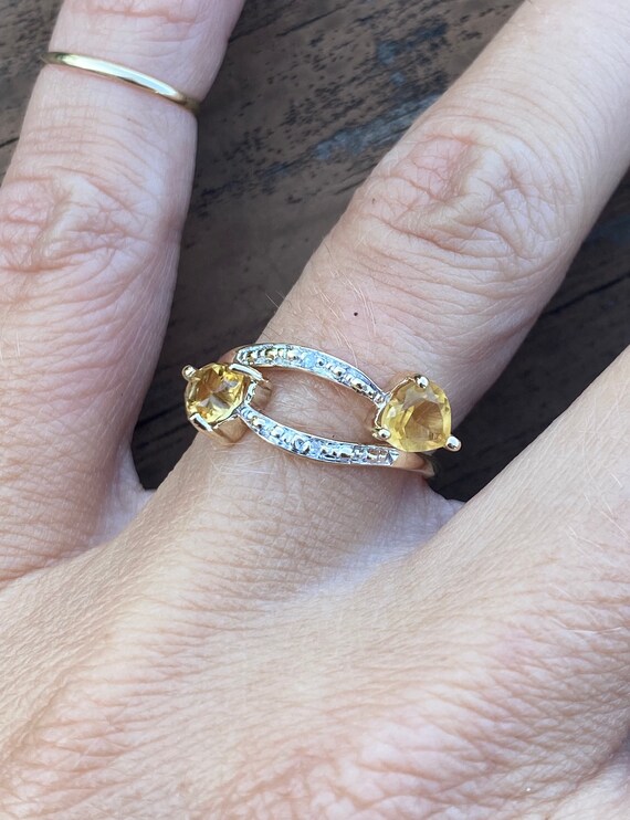Vintage Estate Moi Et Toi Heart Citrine Diamond Bypass Ring Etsy Canada