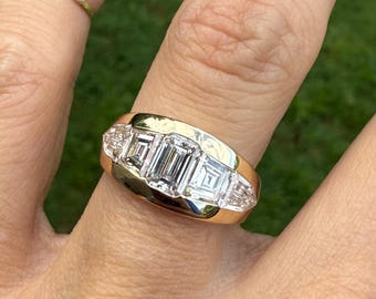 MADE TO ORDER 1122 & Co Bezel Set 2.40ct Lab Grown Diamond Emerald Cut Bullet Engagement Band Ring 14k Yellow Gold White Gold